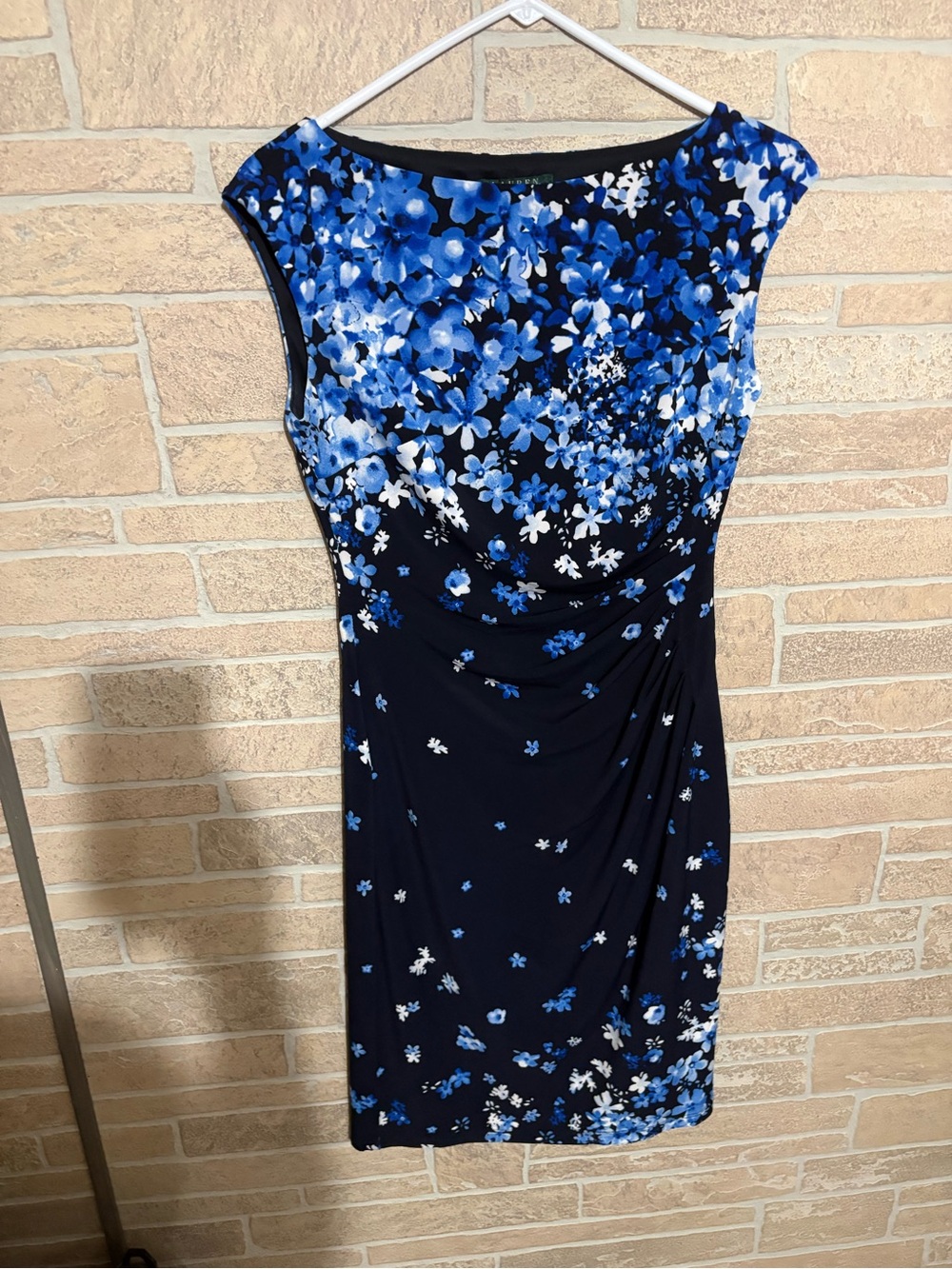Lauren Ralph Lauren Navy Sheath Dress with Blue and White Floral Print